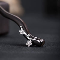 Épingle à cheveux en argent sterling 925 de KarmaRipple, style chinois classique, en ébène, avec fleur de prunier et bénédiction