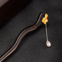 Épingle à cheveux en argent sterling 925 de KarmaRipple, style chinois classique, en ébène, fleur de lotus, perle, pompon, bénédiction