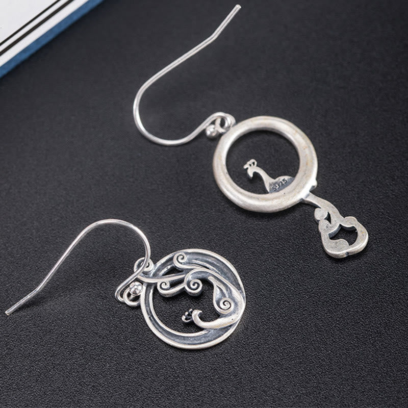 KarmaRipple's 925 Sterling Silver Round Asymmetry Peacock Fortune Earrings p3