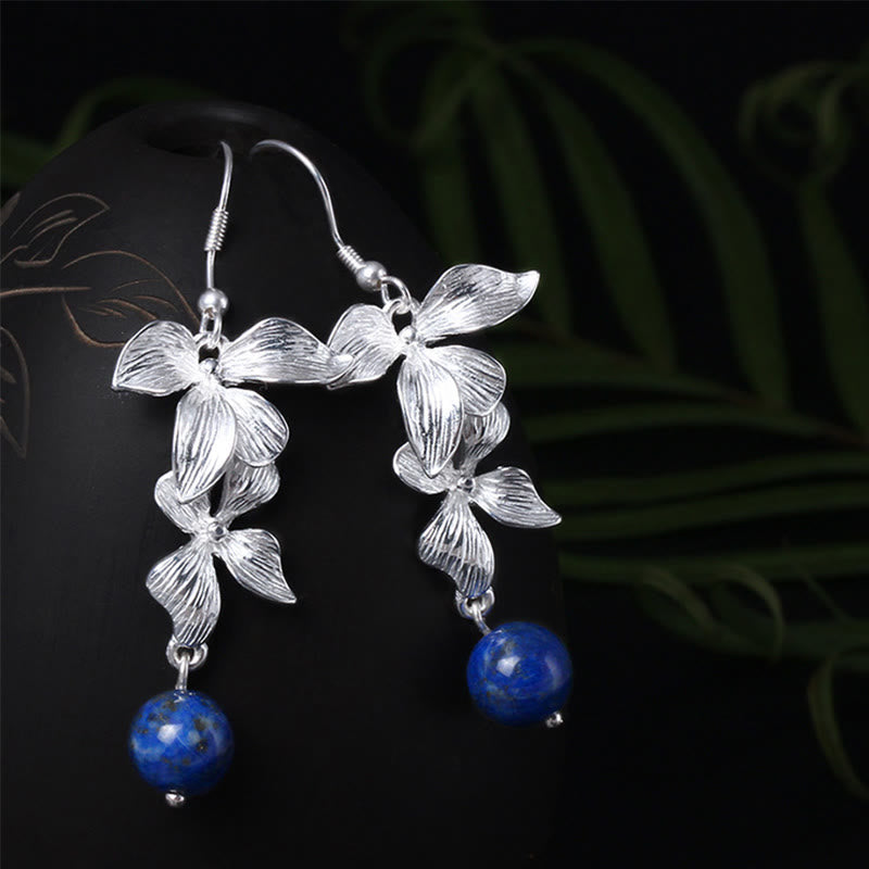KarmaRipple's 925 Sterling Silver Lazurite Ethnic Style Flower Positive Drop Earrings p11
