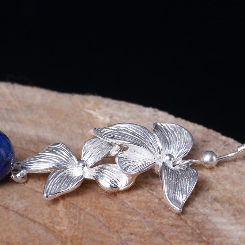 KarmaRipple's 925 Sterling Silver Lazurite Ethnic Style Flower Positive Drop Earrings p5