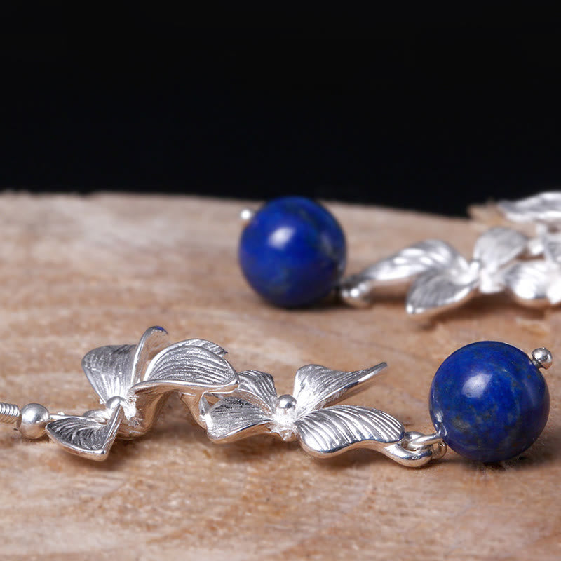 KarmaRipple's 925 Sterling Silver Lazurite Ethnic Style Flower Positive Drop Earrings p6