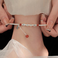 Bracelet de cheville en argent sterling 925 avec petites perles d'agate rouge et bénédiction de paix et de joie de KarmaRipple