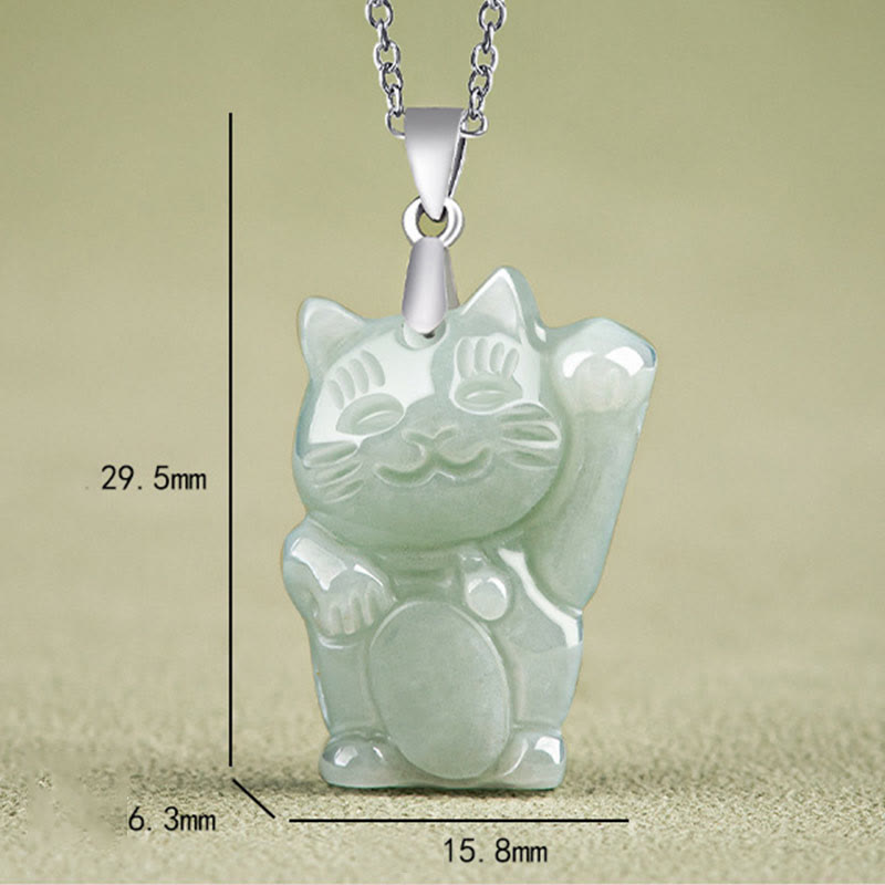 KarmaRipple's 925 Sterling Silver Jade Fortune Cat Prosperity Pendant Necklace p5