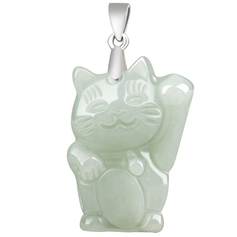 KarmaRipple's 925 Sterling Silver Jade Fortune Cat Prosperity Pendant Necklace p6