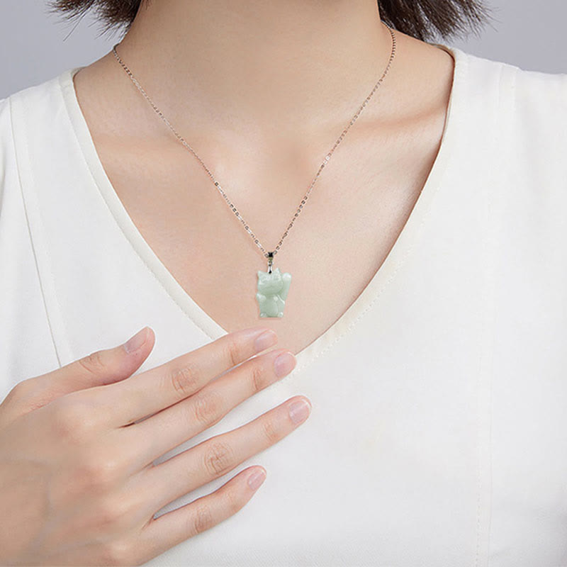KarmaRipple's 925 Sterling Silver Jade Fortune Cat Prosperity Pendant Necklace p8