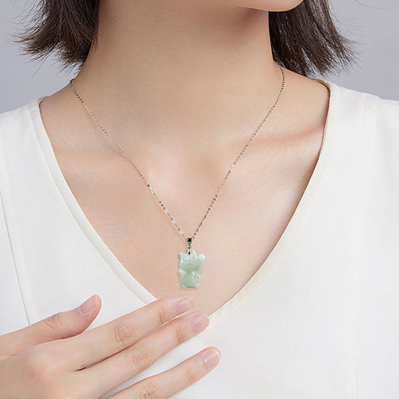 KarmaRipple's 925 Sterling Silver Jade Fortune Cat Prosperity Pendant Necklace p7