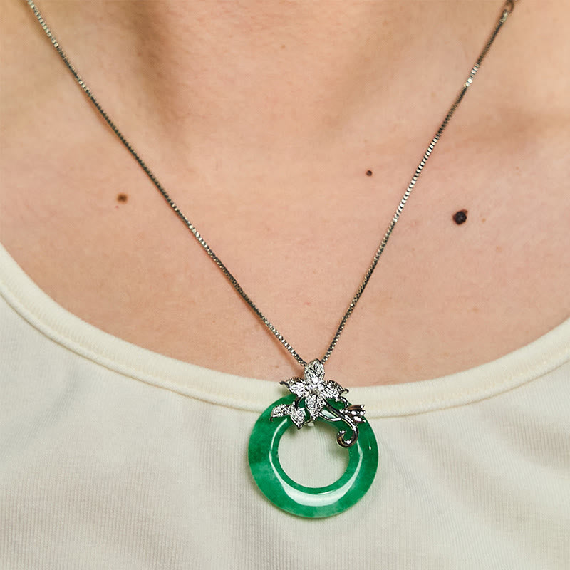KarmaRipple's Cyan Jade Peace Buckle Alloy Flower Balancing Fortune Pendant Necklace p19