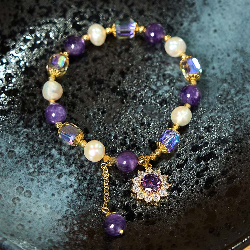 KarmaRipple's Authentic Amethyst Pearl Sunflower Communication Bracelet p6