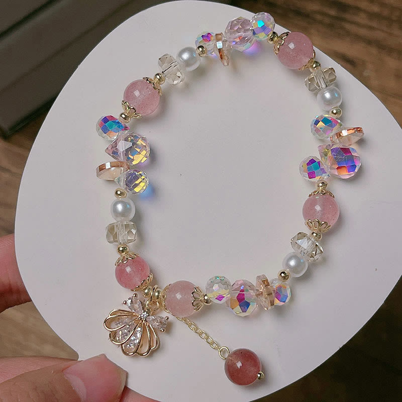 KarmaRipple's Authentic Strawberry Quartz Pearl Shell Positive Bracelet p9