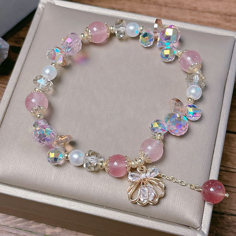 KarmaRipple's Authentic Strawberry Quartz Pearl Shell Positive Bracelet p8