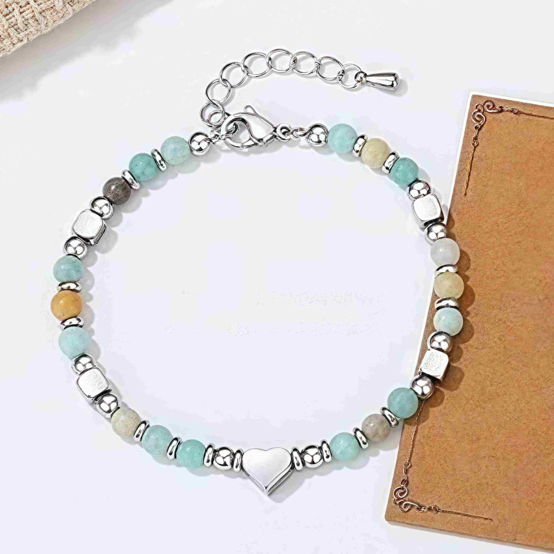 KarmaRipple's Authentic Stone Amazonite Amethyst Lazurite Rose Quartz Heart Positive Balance Bracelet p12