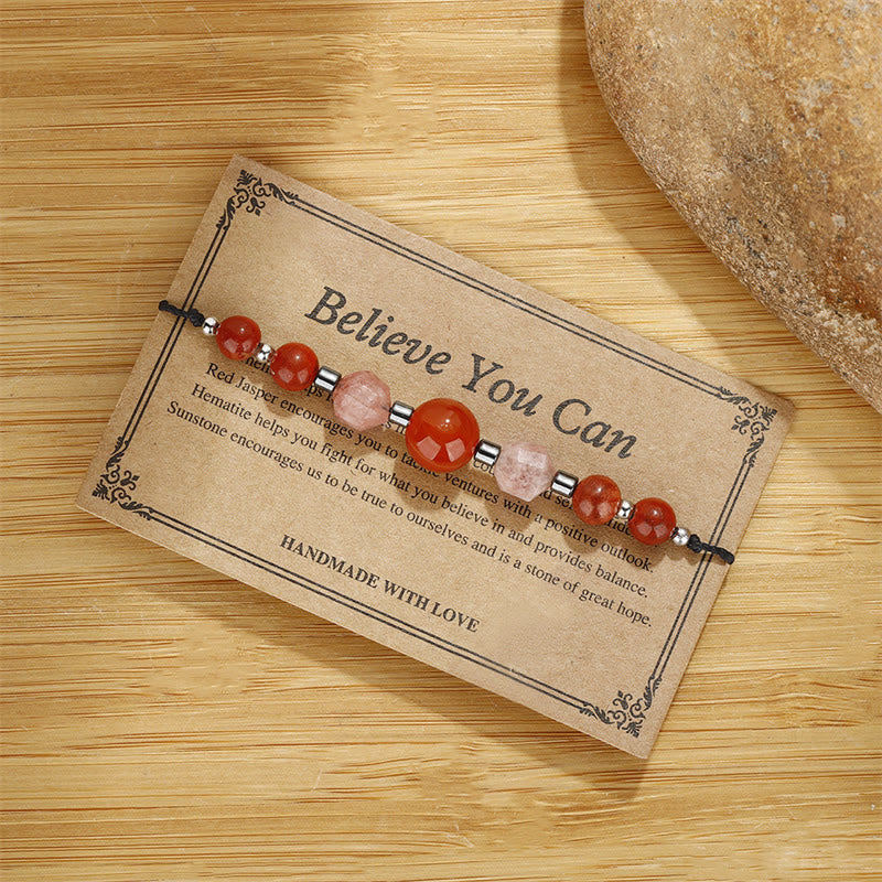 KarmaRipple's Believe You Can Carnelian Red Jasper Hematite Sun Stone'sitive Bracelet p4