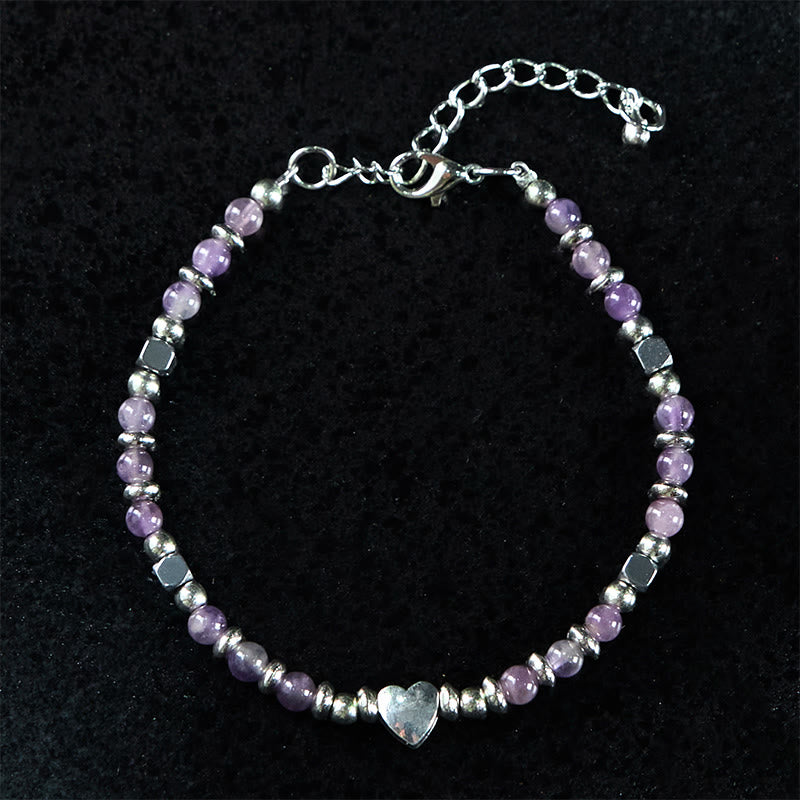 KarmaRipple's Authentic Stone Amazonite Amethyst Lazurite Rose Quartz Heart Positive Balance Bracelet p14