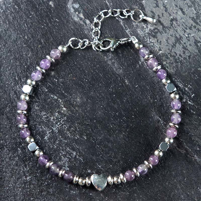 KarmaRipple's Authentic Stone Amazonite Amethyst Lazurite Rose Quartz Heart Positive Balance Bracelet p27