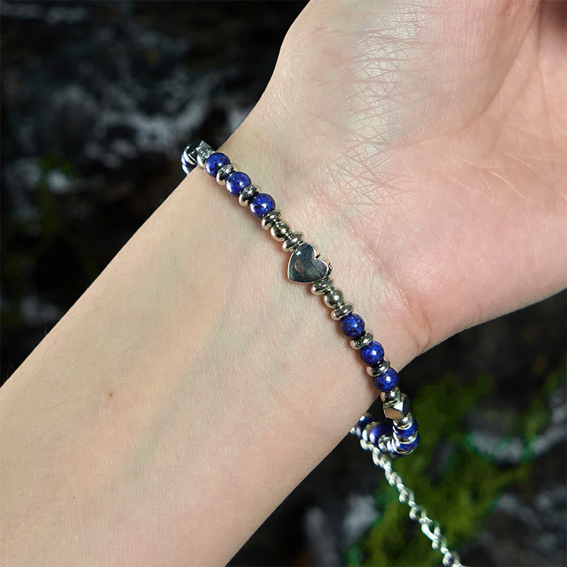 KarmaRipple's Authentic Stone Amazonite Amethyst Lazurite Rose Quartz Heart Positive Balance Bracelet p20