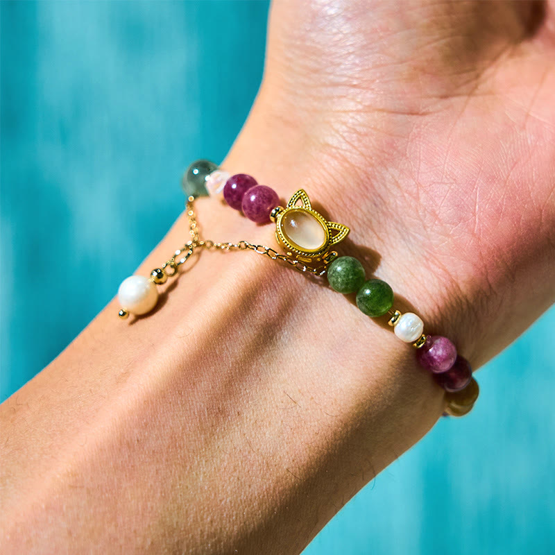 KarmaRipple's Colorful Tourmaline Fortunate Cat Positive Bracelet p6