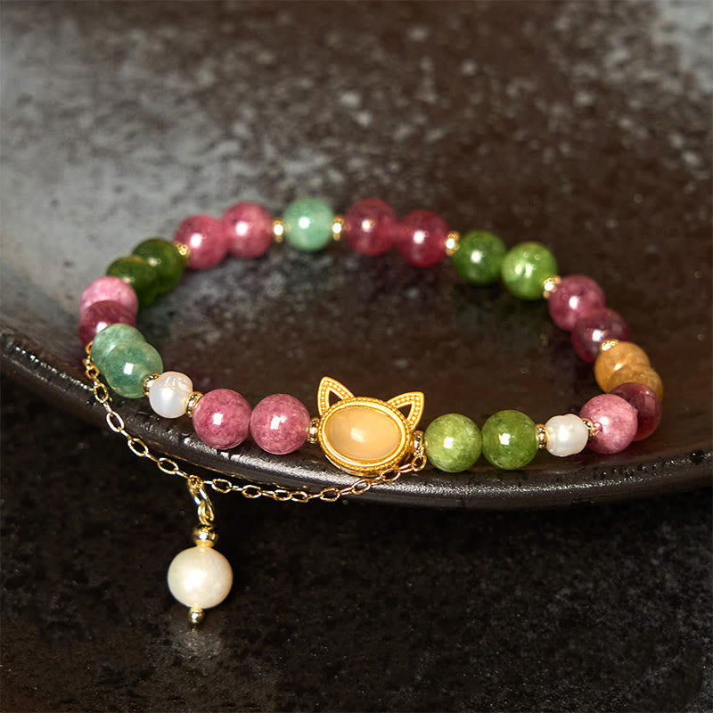 KarmaRipple's Colorful Tourmaline Fortunate Cat Positive Bracelet p1
