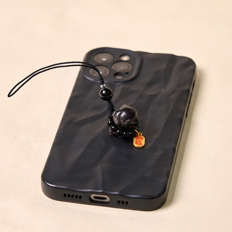 KarmaRipple's KarmaRipple Silver Sheen Obsidian Puppy Dog Fu Character Protection Pendant Phone Hanging Decoration p4