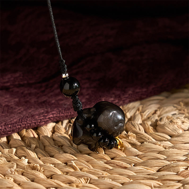 KarmaRipple's KarmaRipple Silver Sheen Obsidian Puppy Dog Fu Character Protection Pendant Phone Hanging Decoration p7