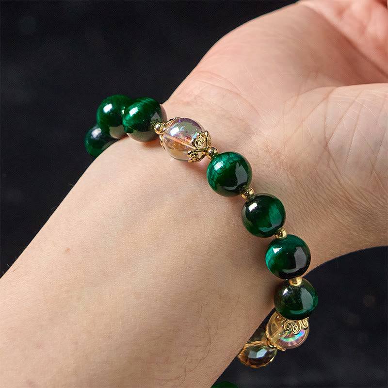 KarmaRipple's Authentic Green Tiger Eye Beadwork Green Leaf Positive Bracelet p7