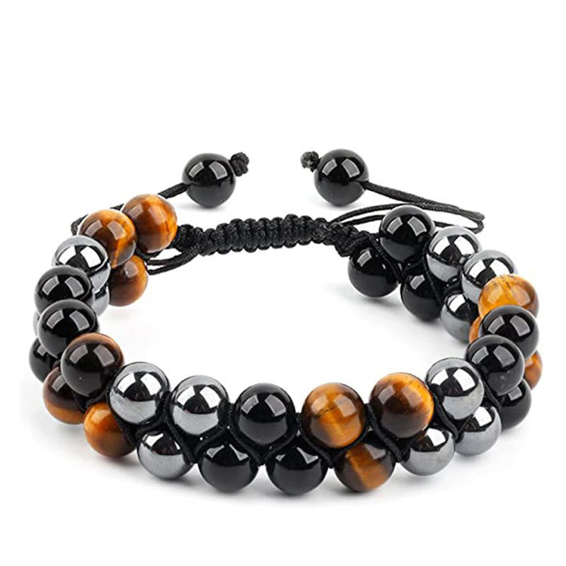 KarmaRipple's Authentic Tiger Eye Black Magnetite Black Onyx Double Row Beadwork Protection Bracelet p10
