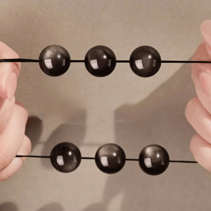 KarmaRipple's Authentic Silver Sheen Obsidian Om Mani Padme Hum Protection Bracelet p19