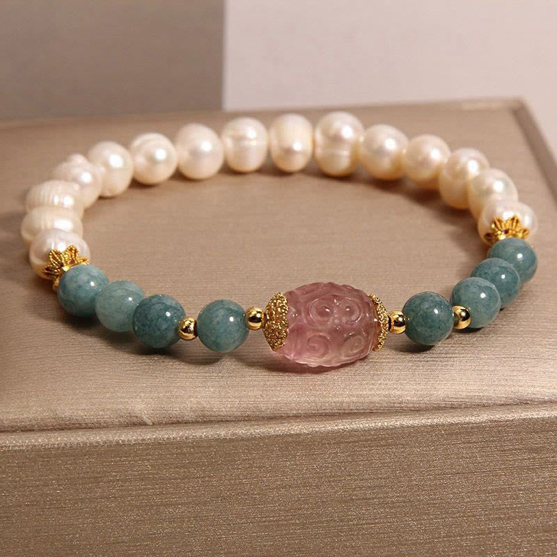 KarmaRipple's Pearl Jade Strawberry Quartz Purity Bracelet p2