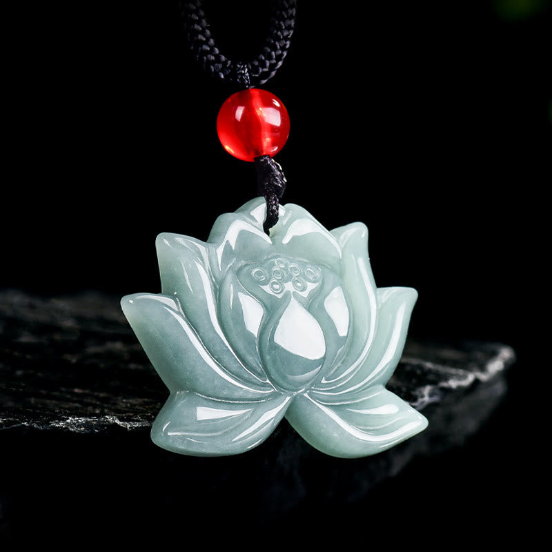 KarmaRipple's Lotus Flower Pattern Carved Jade Prosperity Pendant Necklace p1