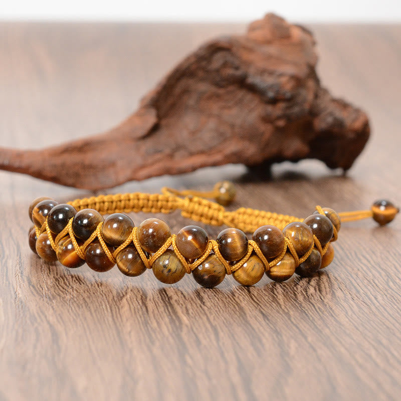 KarmaRipple's Authentic Tiger Eye Cinnabar Hand-woven Double Row Beadwork Protection Bracelet p3