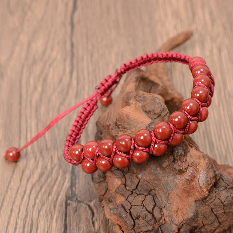 KarmaRipple's Authentic Tiger Eye Cinnabar Hand-woven Double Row Beadwork Protection Bracelet p10