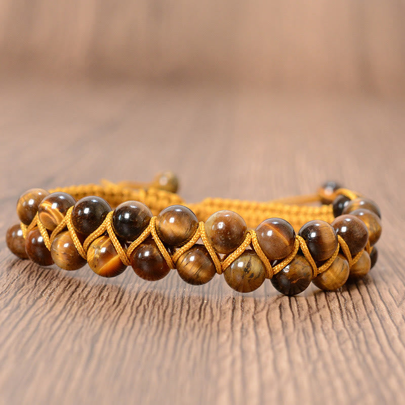 KarmaRipple's Authentic Tiger Eye Cinnabar Hand-woven Double Row Beadwork Protection Bracelet p5