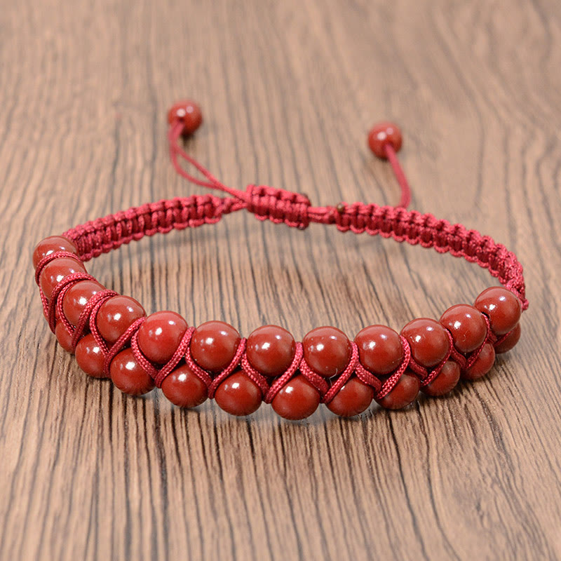 KarmaRipple's Authentic Tiger Eye Cinnabar Hand-woven Double Row Beadwork Protection Bracelet p2