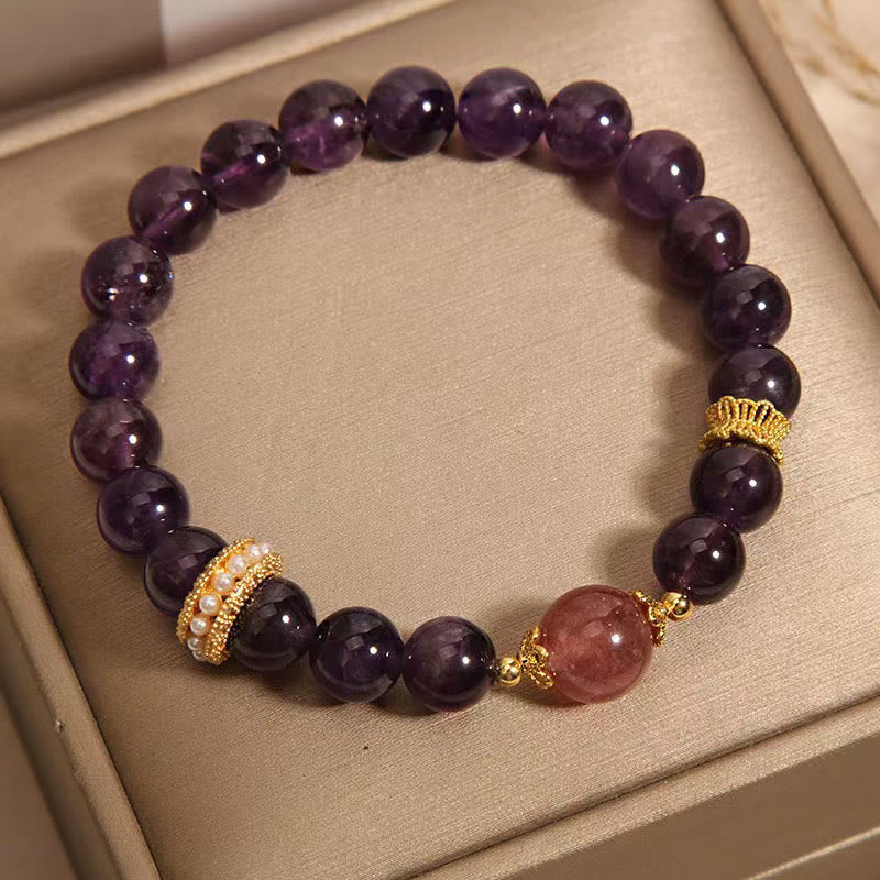 KarmaRipple's Authentic Amethyst Fortunate Strawberry Quartz Beadwork Peace Bracelet p4