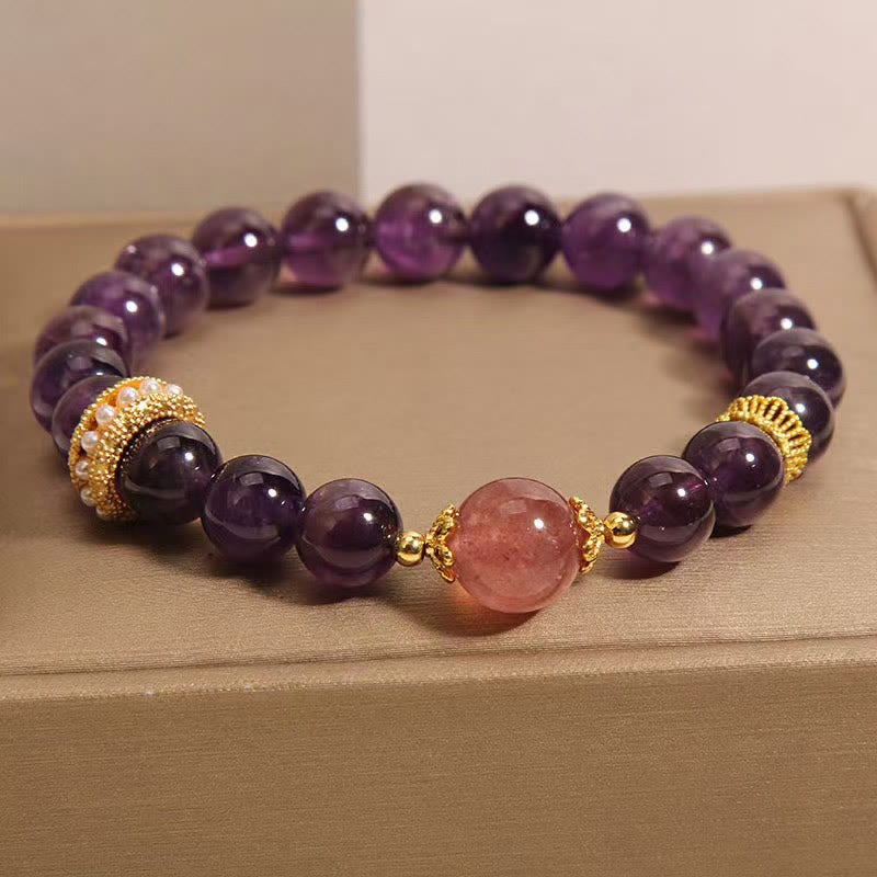 KarmaRipple's Authentic Amethyst Fortunate Strawberry Quartz Beadwork Peace Bracelet p5