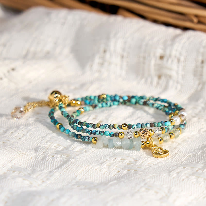 KarmaRipple's Turquoise Beaded Strength Triple Wrap Bracelet p2