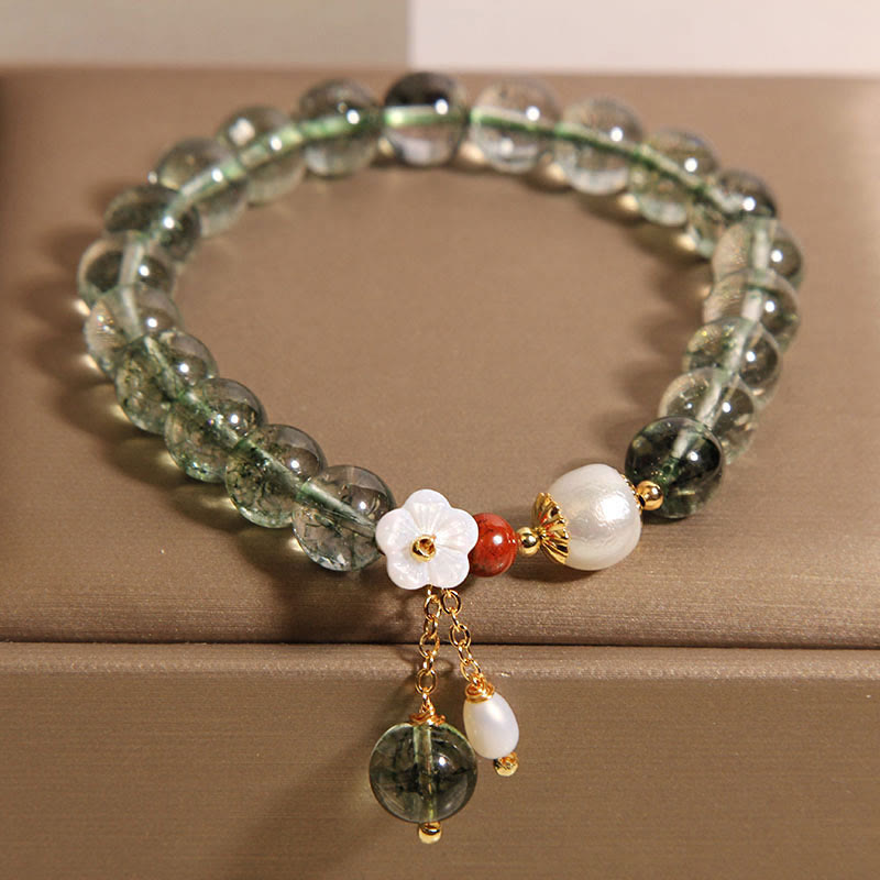 KarmaRipple's Authentic Green Phantom Pearl Shell Flower Positive Bracelet p2