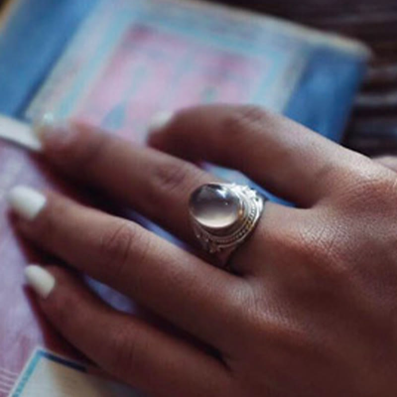 KarmaRipple's 925 Sterling Silver Handmade Authentic Rose Quartz Loving Energy Adjustable Ring p12