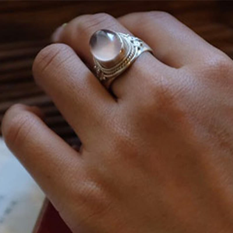 KarmaRipple's 925 Sterling Silver Handmade Authentic Rose Quartz Loving Energy Adjustable Ring p13