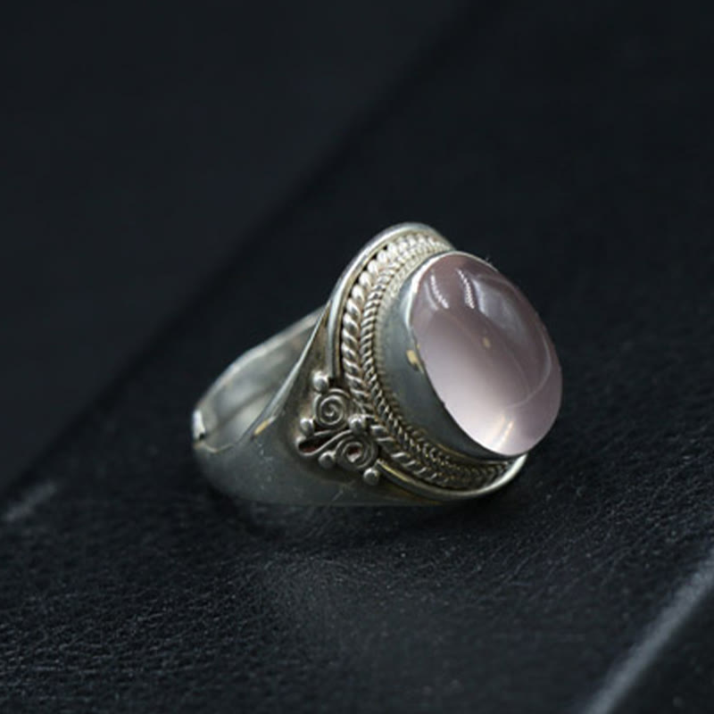 KarmaRipple's 925 Sterling Silver Handmade Authentic Rose Quartz Loving Energy Adjustable Ring p2