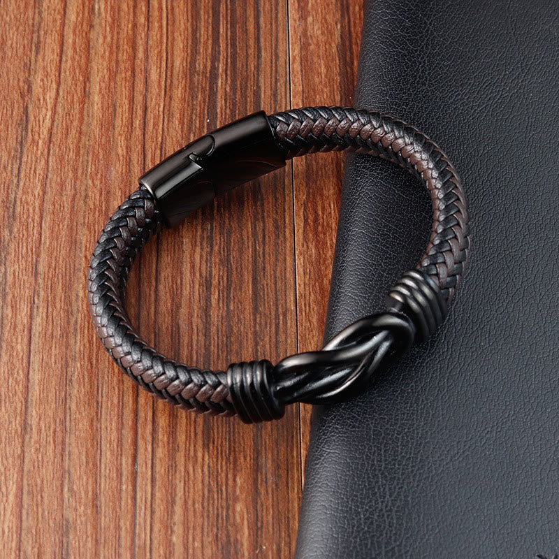 KarmaRipple's Endless Weave Pattern Titanium Steel Balance Leather Buckle Bracelet p5