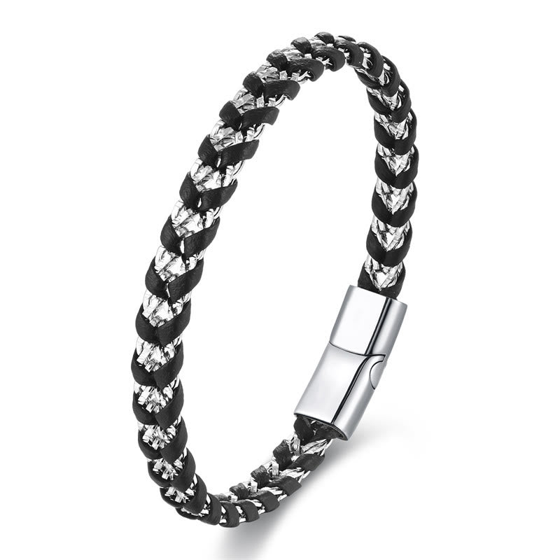 KarmaRipple's Woven Design Titanium Steel Calm Multi-layer Leather Buckle Bracelet p3