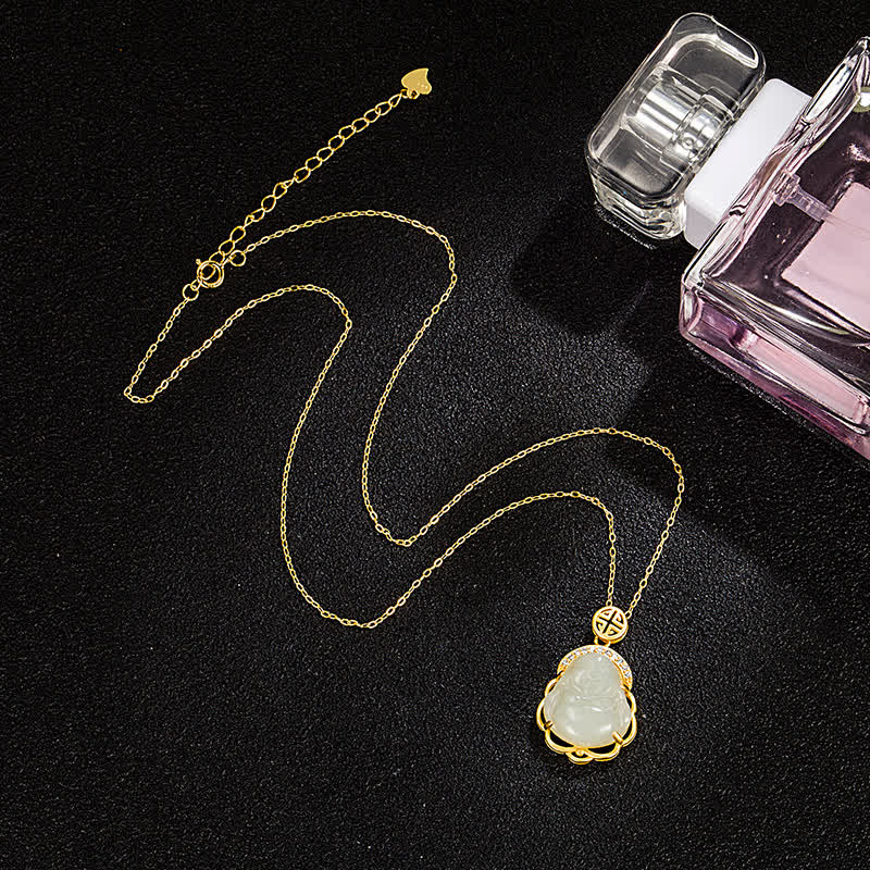 KarmaRipple's 925 Sterling Silver Laughing Buddha Hetian Ivory Jade Protection Pendant Necklace p5