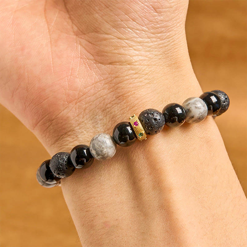 KarmaRipple's Lava Rock Black Onyx Picasso Jasper Balancing Bracelet p4