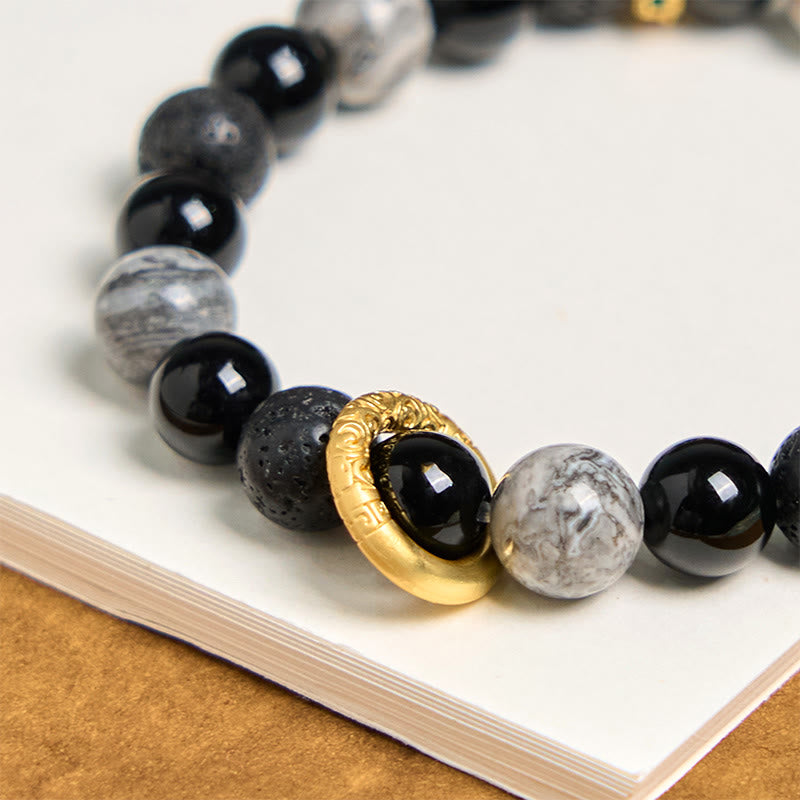 KarmaRipple's Lava Rock Black Onyx Picasso Jasper Balancing Bracelet p5