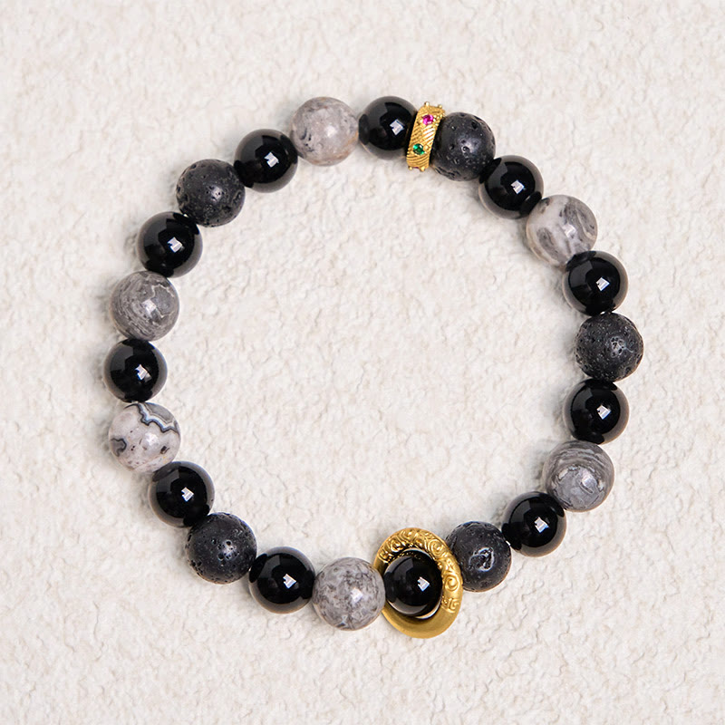 KarmaRipple's Lava Rock Black Onyx Picasso Jasper Balancing Bracelet p7
