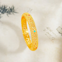 Bracelet jonc porte-bonheur KarmaRipple en bronze plaqué or, motif vigne et fleurs, 62 mm
