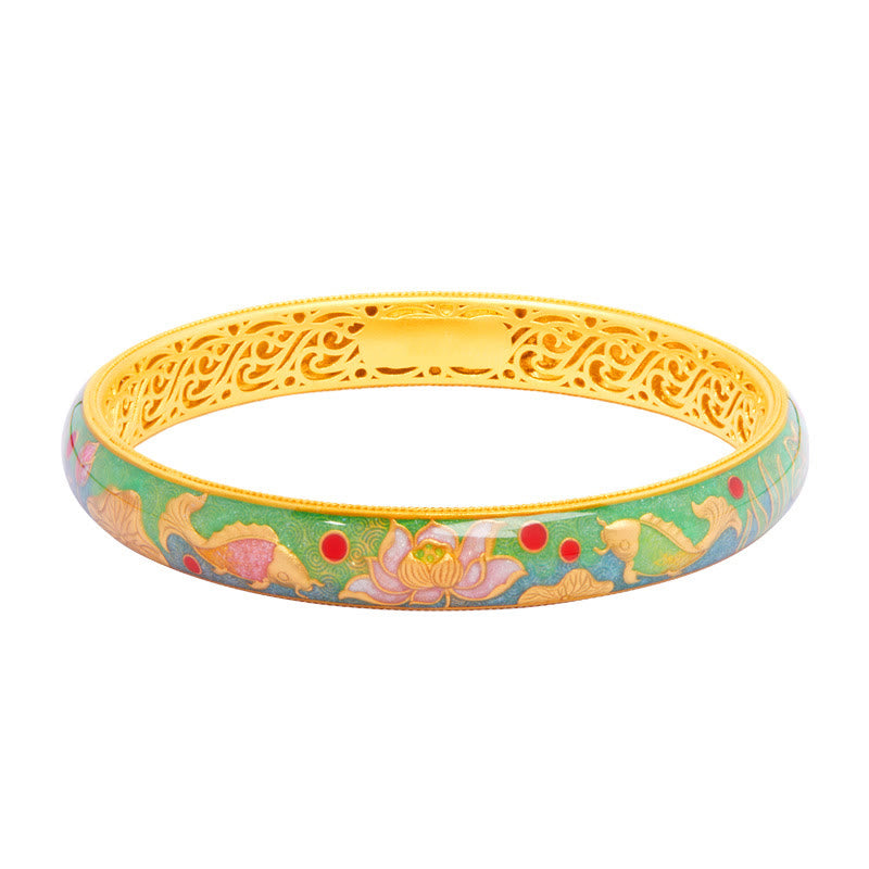 KarmaRipple's 999 Sterling Silver Koi Fish Lotus Hollow Design Wealth Bracelet Bangle 2.28 IN (58 MM) p12