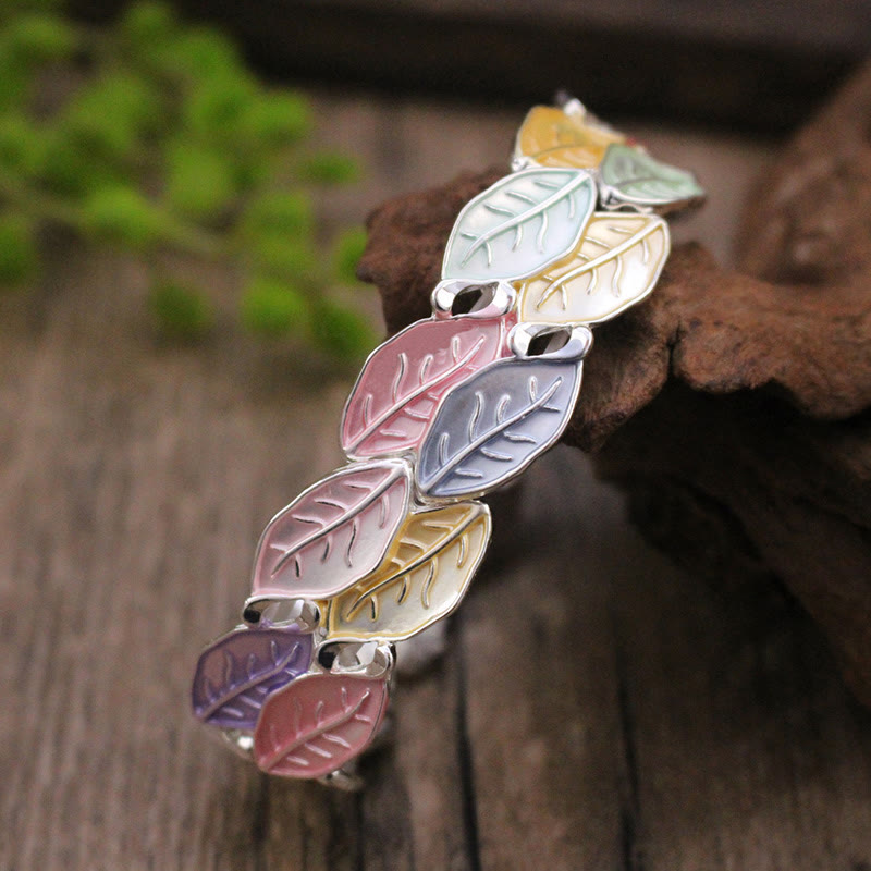 KarmaRipple's Colorful Leaves Alloy Fortune Elastic Bracelet Bangle p1