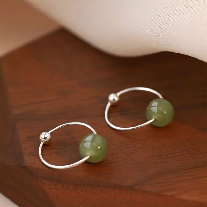 KarmaRipple's 925 Sterling Silver Hetian Jade Bead Fortune Earrings p15